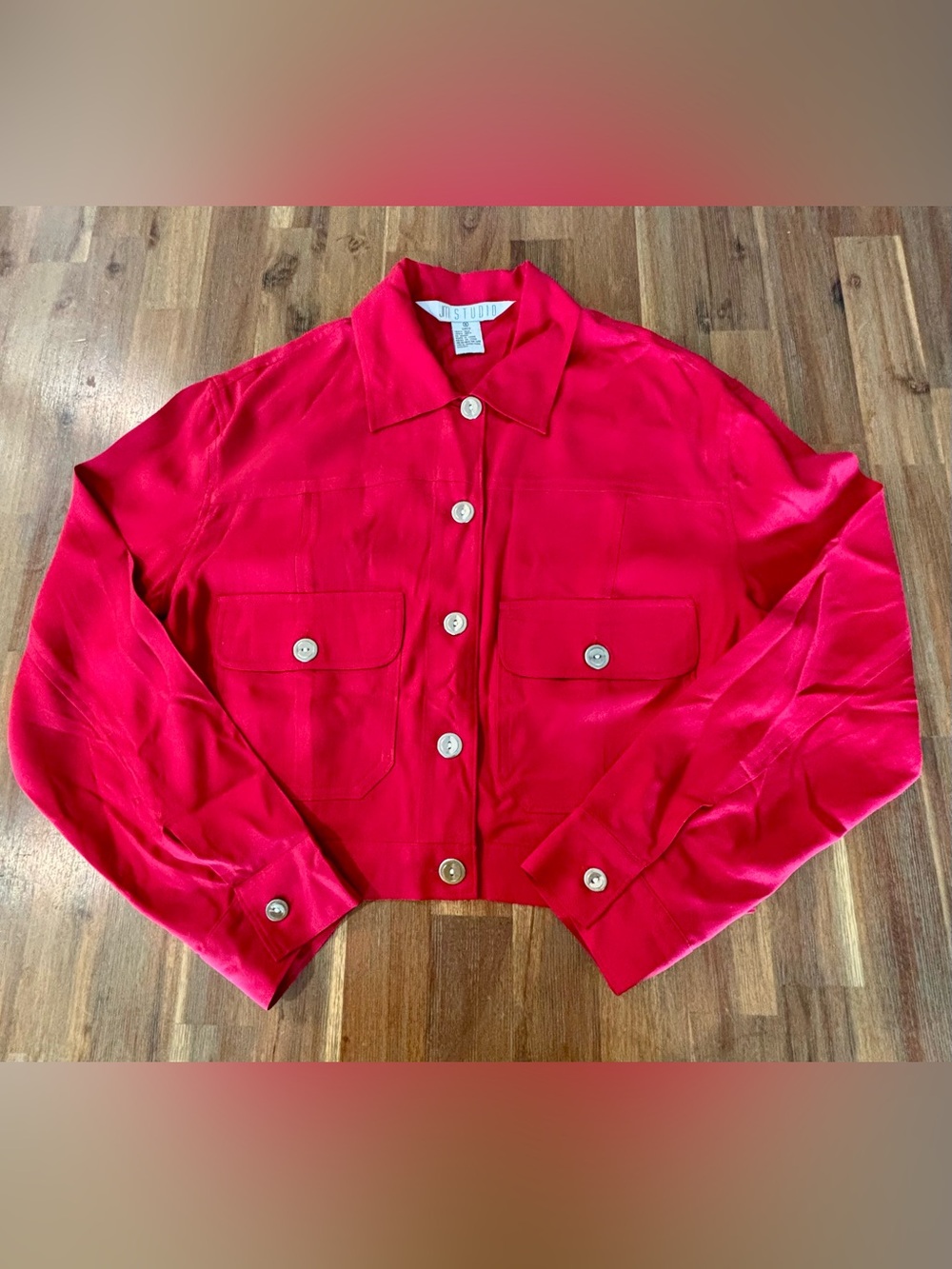 JM Studio Bright Red Cropped Button-Front Jacket